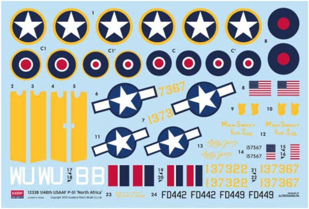 Academy 148 Fuerza Aérea del Ejército de los Estados Unidos P-51 Mustang Modelo de plástico del frente norteafricano 12338