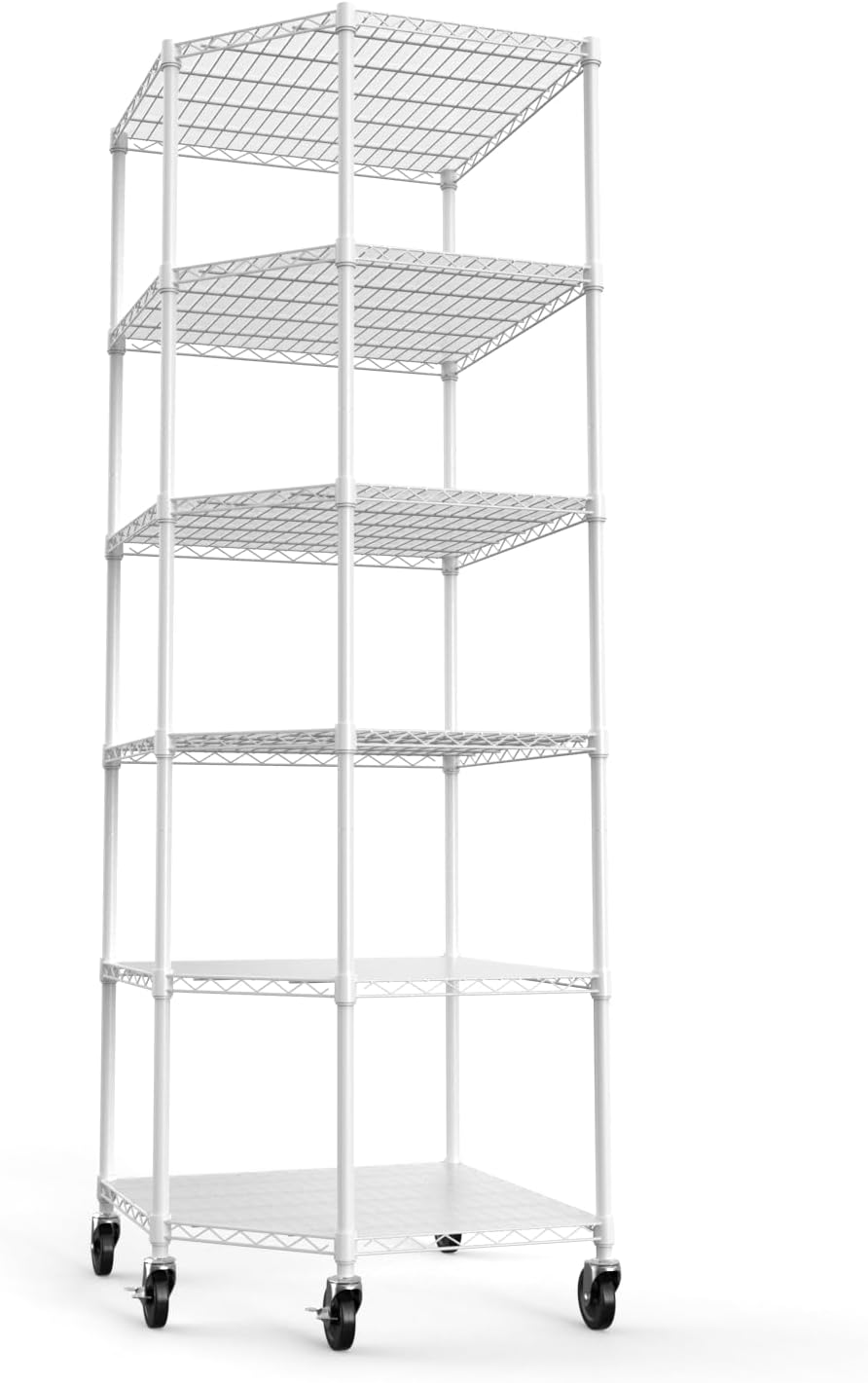 pouseayar Estantería de alambre de esquina NSF de 6 niveles con forma pentagonal, estante de almacenamiento ajustable de capacidad de 2100 libras