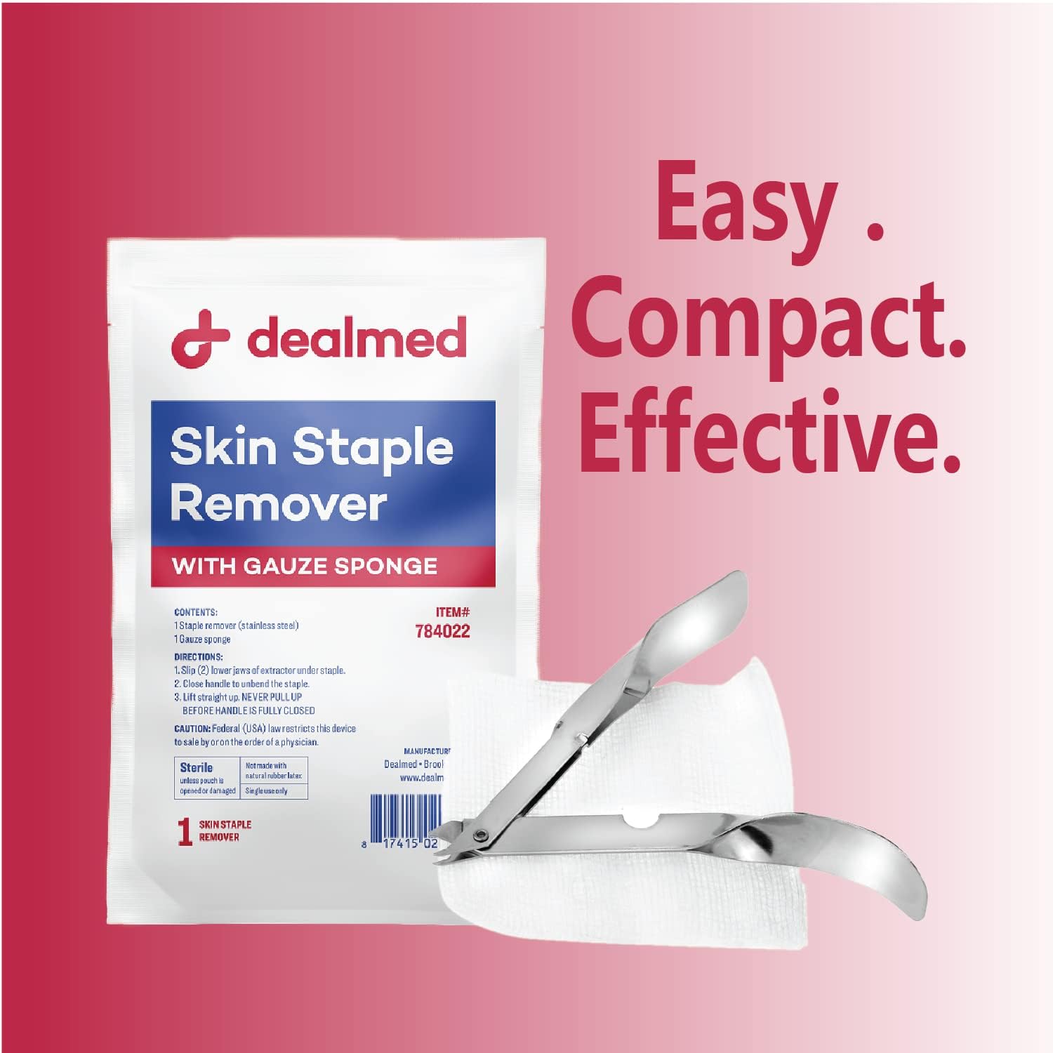 Dealmed Kit de eliminación de grapas estériles, incluye removedor de grapas y esponja de gasa, herramienta de extracción de grapas de un solo uso,