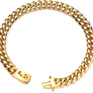 Collar de cadena resistente para perro, acero inoxidable, 0.551 in, oro de 18 quilates, collar de metal para caminar, collar de perro adecuado para Collar de cadena resistente para perro, acero inoxidable, 0.551 in, oro de 18 quilates, collar de metal para caminar, collar de perro adecuado para