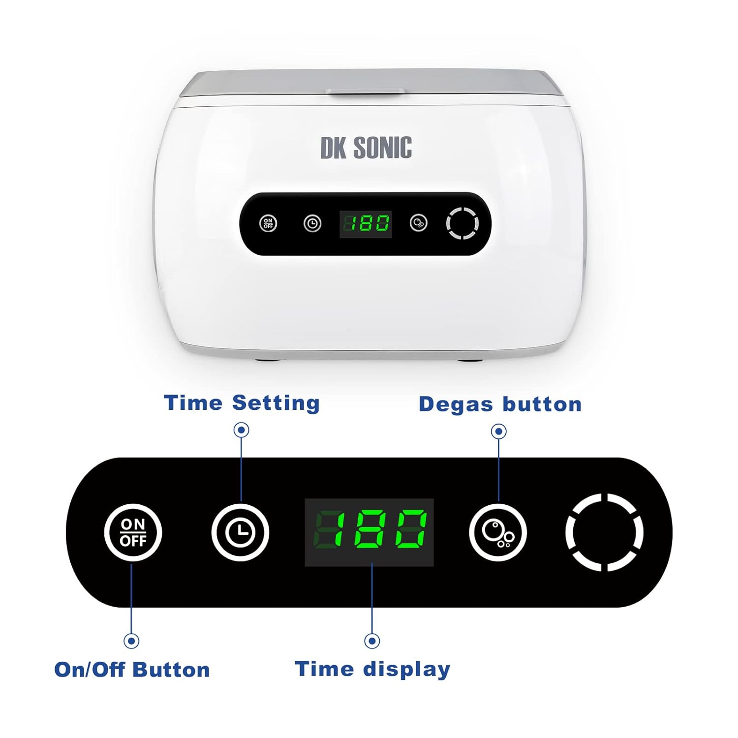 DK SONIC Limpiador ultrasónico de 42 KHz con temporizador digital y cesta para joyas, anillo, anteojos, dentadura, correa de reloj, monedas,