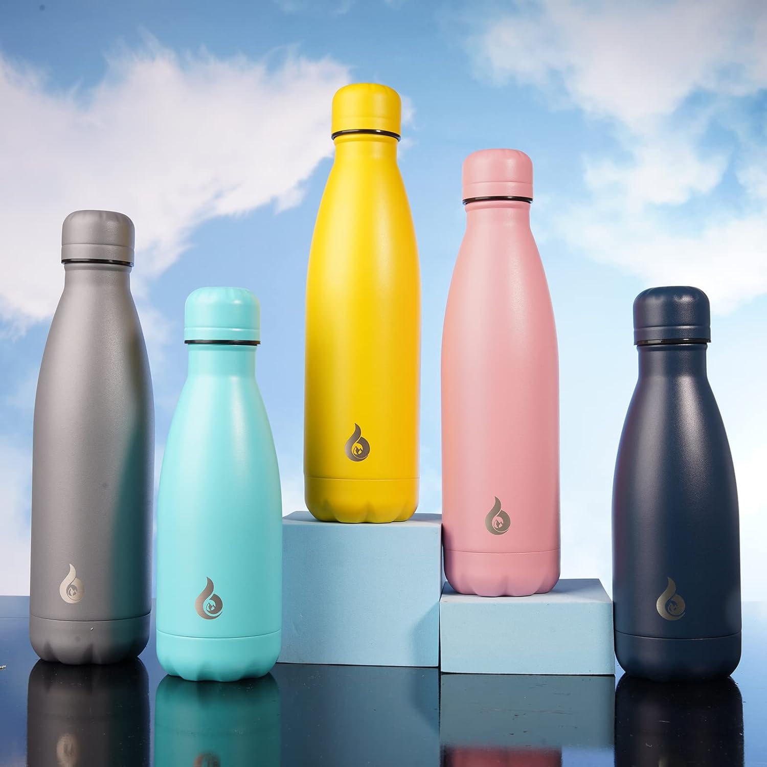 BJPKPK Botellas de agua de acero inoxidable de 12 onzas, botella de agua aislada, botellas de agua deportivas de viaje, aptas para lavavajillas, azul