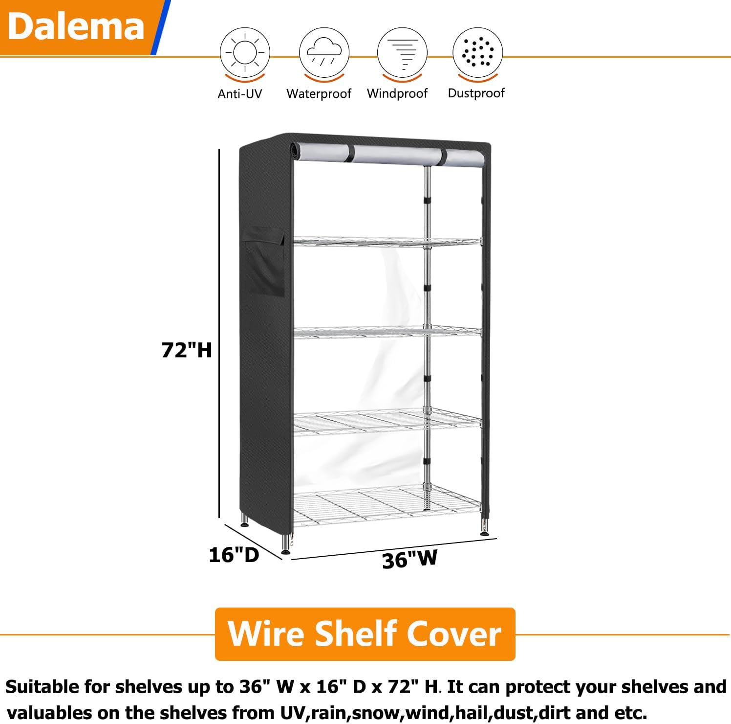 Cubierta de estante impermeable, 600D resistente al polvo, fundas de estante de alambre de almacenamiento al aire libre para estantes de alambre con