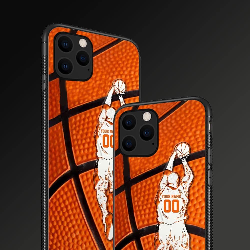 DAIZAG Funda compatible con iPhone 15 Pro Max, funda personalizada de regalo de baloncesto, personalizable, tu número de nombre, funda deportiva