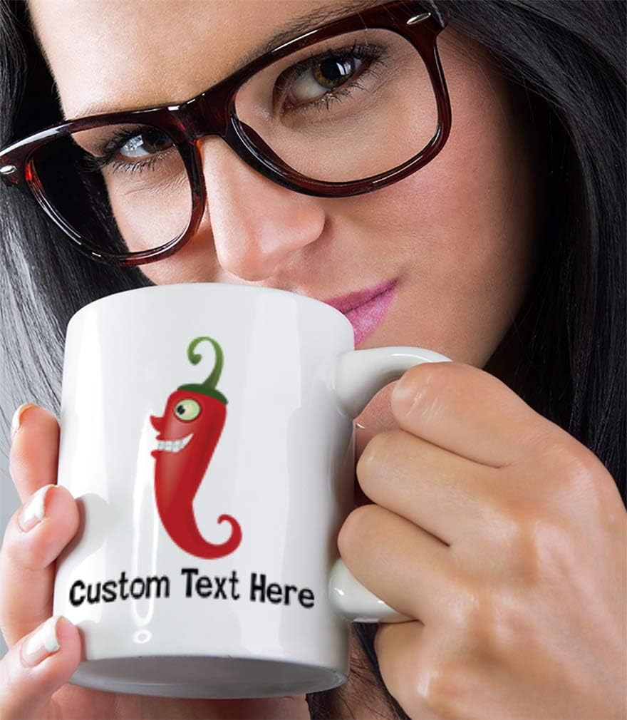 Taza de café divertida personalizada Taza de café Chili Pepper Taza de té de cerámica blanca 11 onzas Texto personalizado aquí