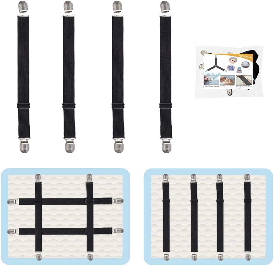 4 clips de correas ajustables para sábanas, soporte elástico para sábanas y tirantes, agarradores para sujetar sábanas, colchones, sofá, mantel,
