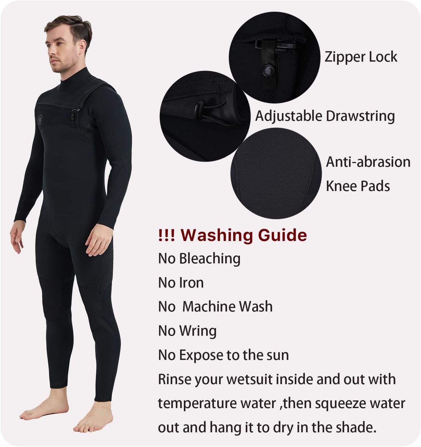 Lemorecn Traje de neopreno súper elástico para hombre de 40.118 in y 30.079 in con cremallera en el pecho para hombres y mujeres