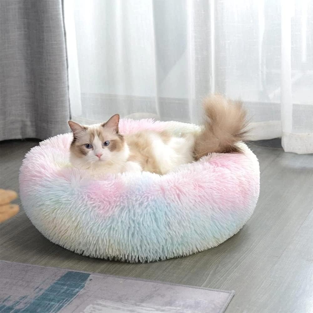 Camas para gatos de interior  Cama para gatos lavable de 2024 pulgadas, camas para perros pequeños y medianos, antiansiedad, cama redonda de felpa