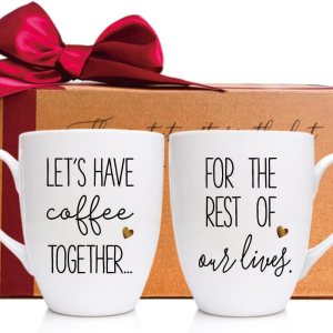 Juego de 2 tazas de café para parejas, con texto en inglés Let’s Have Coffee Together for the Rest of Our Lives, regalos para señor y señora, regalo Juego de 2 tazas de café para parejas, con texto en inglés Let’s Have Coffee Together for the Rest of Our Lives, regalos para señor y señora, regalo