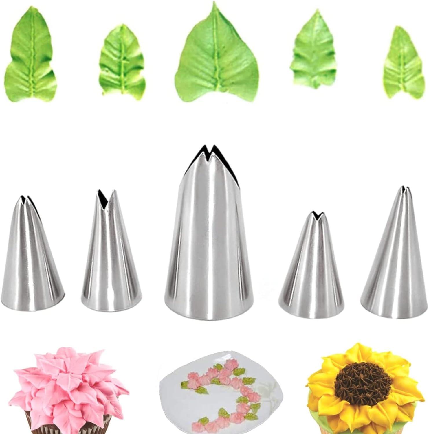 Puntas para tuberías de hojas, 5 piezas de boquillas de glaseado para tartas Dfinego, de acero inoxidable, puntas de tuberías rusas, boquillas de