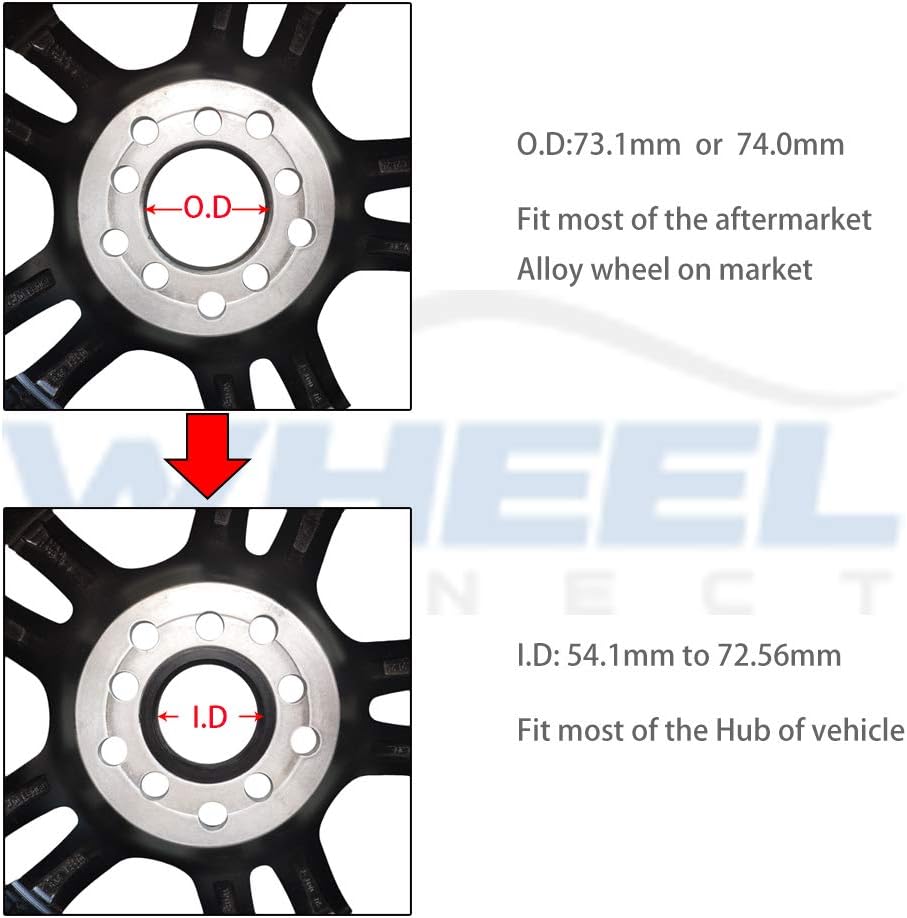 WHEEL CONNECT Anillos centrados en bujes, 74.1 a 66.9, juego de 4, abrazaderas de plástico ABS, diámetro exterior 74 -I.D2.634 in.P
