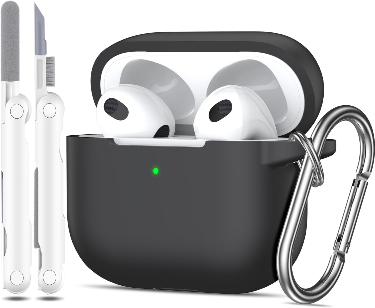 MHYALUDO Funda para AirPods de tercera generación 2021, silicona suave anticaídas de grado militar que absorbe los golpes, con llavero y kit de