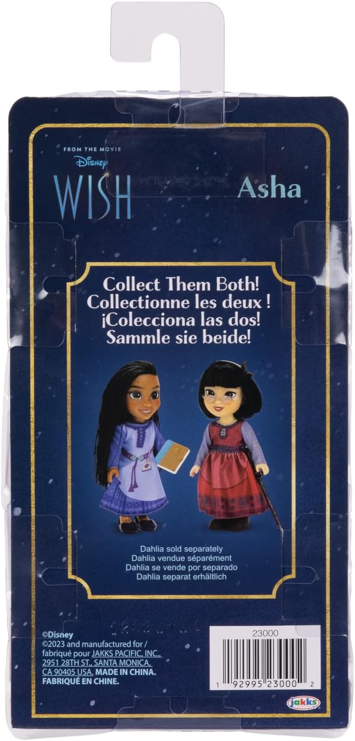 Disney Wish Asha – Muñeca pequeña de 6 pulgadas de alto, tamaño de bolsillo con auténticas modas de películas