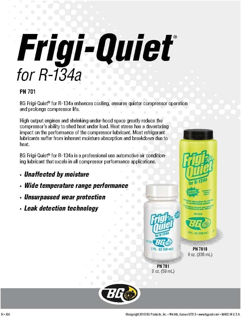 Smilyeez Listado de BG Frigi-Quiet AC Compressor Oil with Dye PN 7018 AC Compressor Oil & Dye Combo (2 botellas) con destornillador de bolsillo
