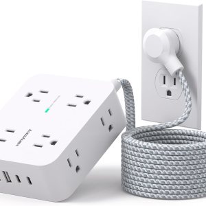 Regleta protectora de sobretensiones de 15 pies de largo, cable de extensión de 15 pies con 8 tomas, 4 puertos USB (2 USB C), enchufe plano, Regleta protectora de sobretensiones de 15 pies de largo, cable de extensión de 15 pies con 8 tomas, 4 puertos USB (2 USB C), enchufe plano,