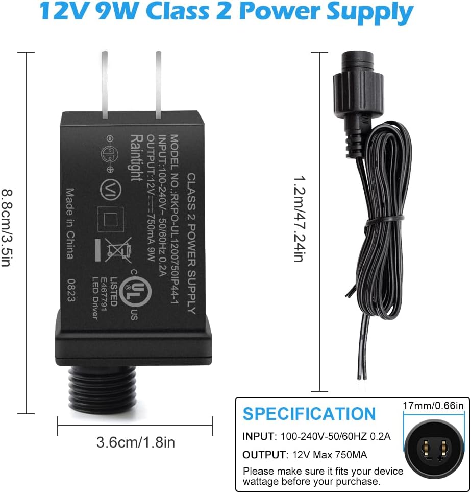 Fuente de alimentación LED de transformador LED clase 2 de 12 V, 9 W, IP44, impermeable, transformador de bajo voltaje, enchufe de EE. UU. para luz