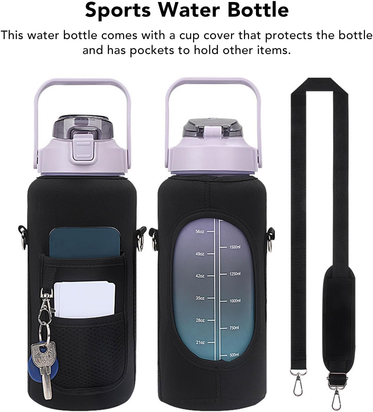 Fdit Cubierta de taza portátil tipo correa portátil para buceo al aire libre, hervidor de agua de 67.6 fl oz, extra grande, botella de agua de