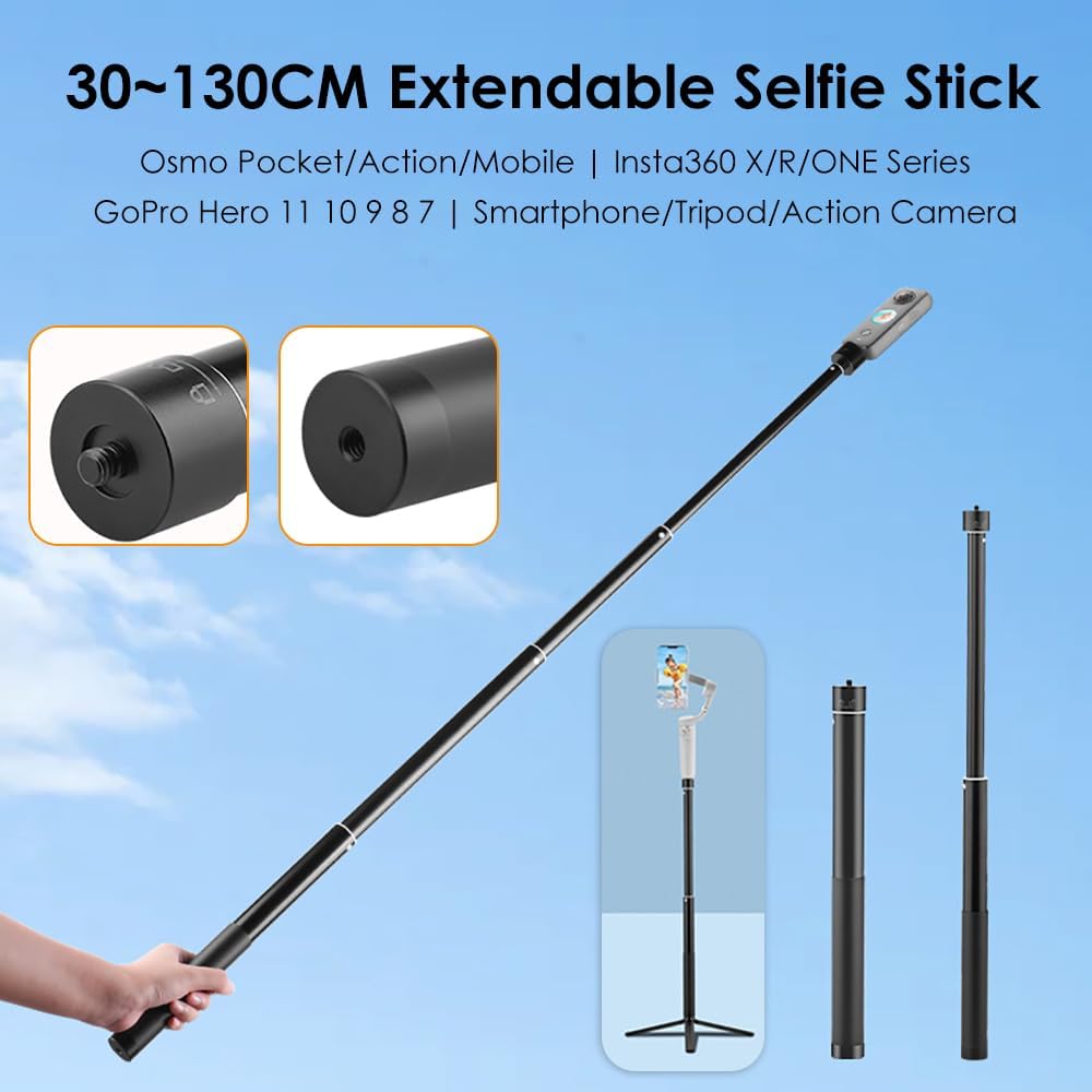 CAPART Palo selfie extensible de 51 pulgadas para DJI OSMO Mobile 6 OM4 SE OSMO Action 4 3 Pocket 3 2, Insta360 Insta360 One X2 X3 One GO 3 2, GoPro