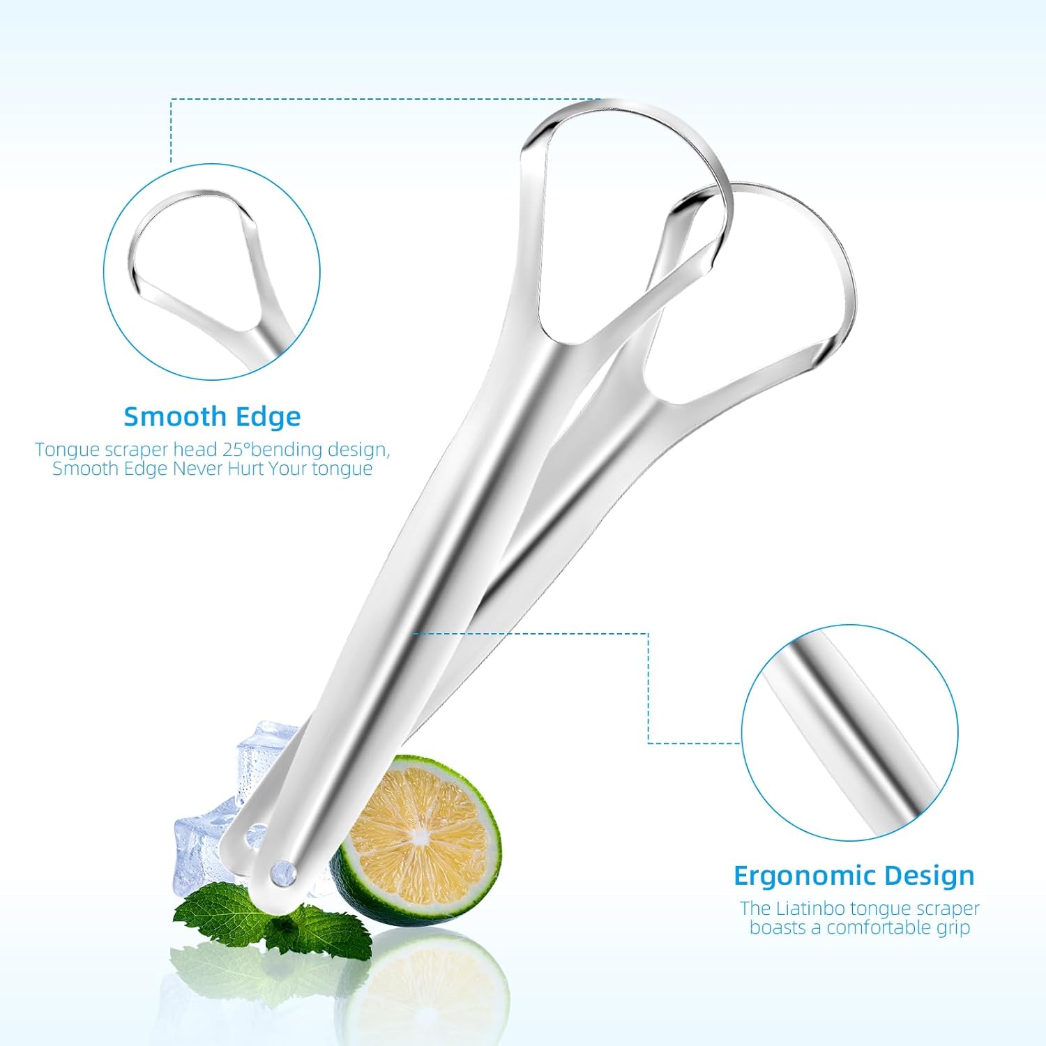 Raspador de lengua, rascador de lengua de metal para adultos, raspador de lengua de acero inoxidable, reduce el mal aliento y el aliento más fresco