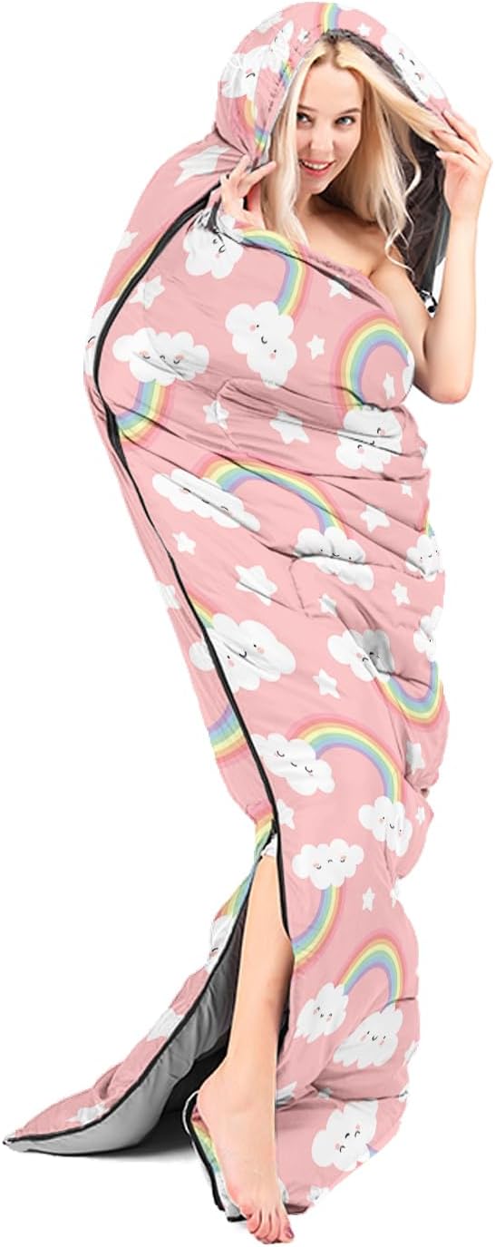 AILONEN Saco de dormir con bolsa de transporte compacta, para adultos, niñas, niños, pijamadas, viajes, al aire libre, impermeable y ligero, saco de