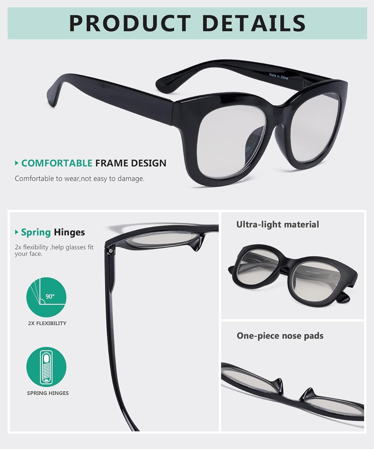 Eyekepper Paquete de 4 lentes de lectura multienfoque progresivo de gran tamaño para mujer, bloqueo de luz azul, lectura de computadora, sin línea,