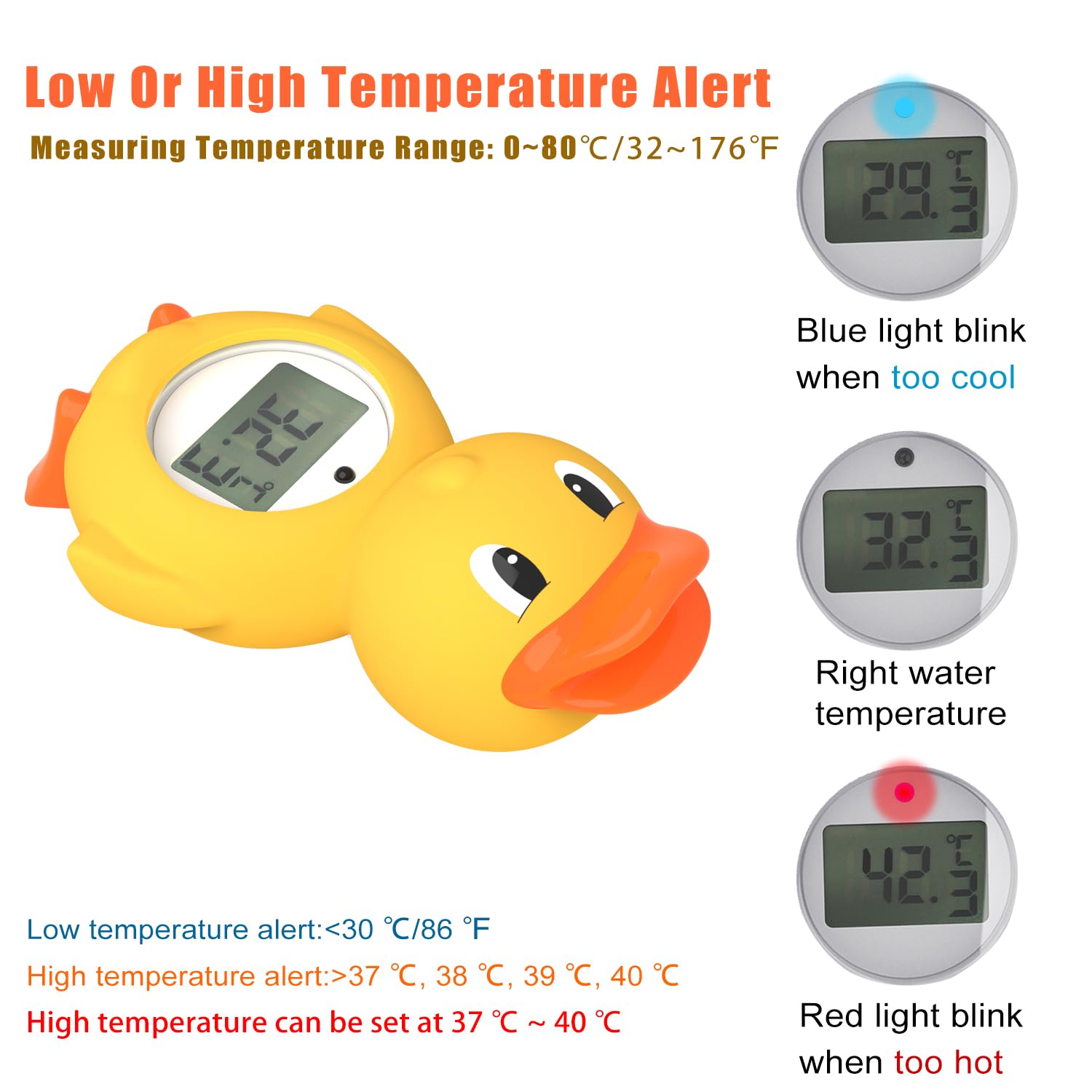 Termómetro de baño para bebés con pantalla LED y advertencia de temperatura, termómetro digital para habitación y termómetro de temperatura del agua