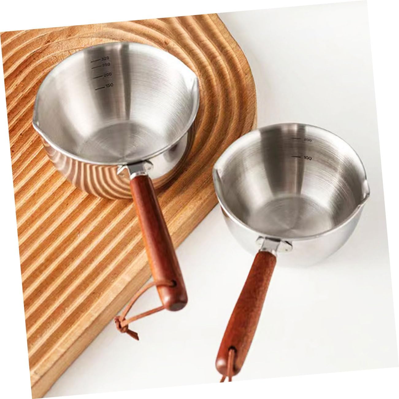 NOLITOY Cacerola de aceite caliente de acero inoxidable de madera gruesa de 6.8 fl oz para hervir huevos y leche caliente (tamaño grande) para