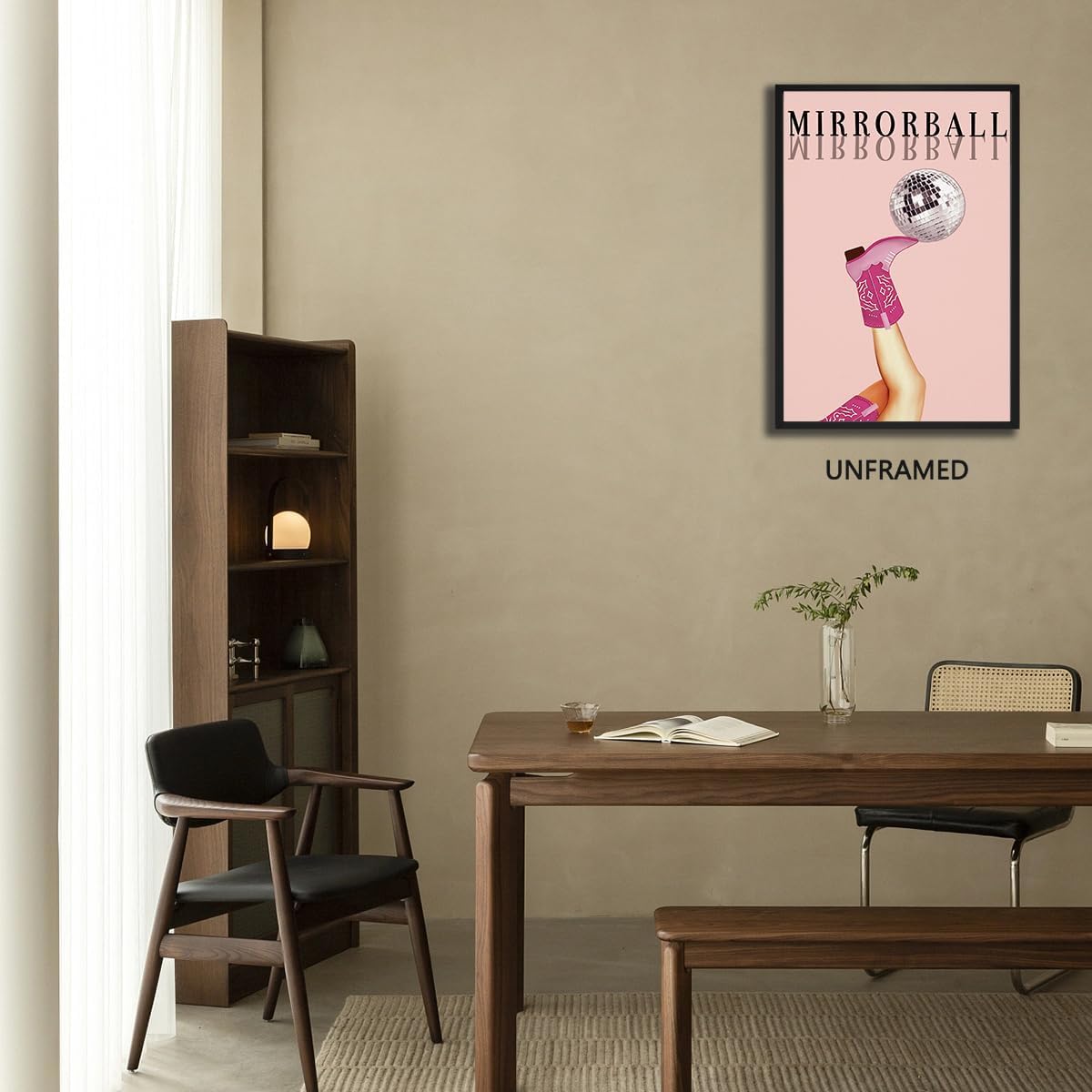 Cyprethy Funky Mirrorball – Lienzo decorativo para pared, póster de decoración de botas de vaquera occidental, arte de pared femenino rosa intenso,