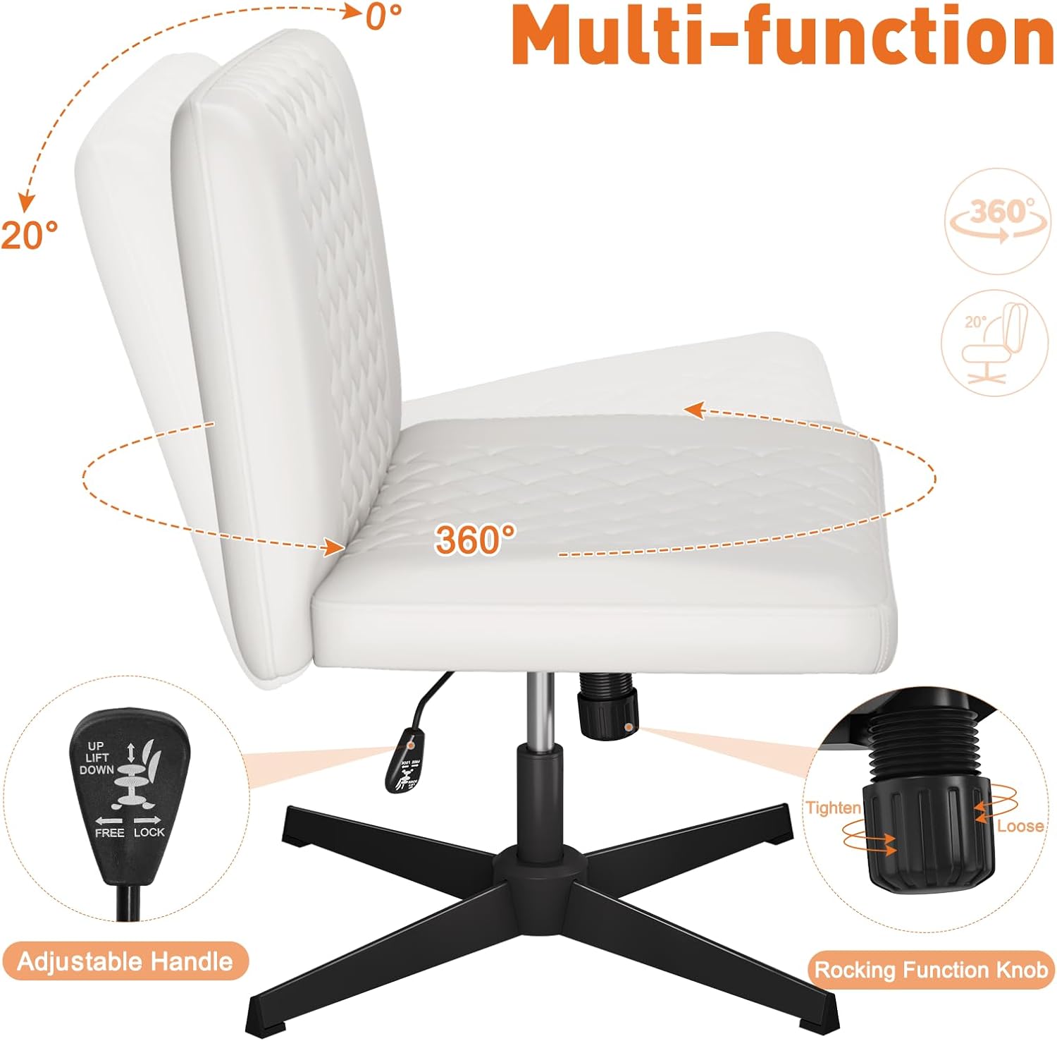 Silla de oficina sin brazos, silla de escritorio sin ruedas, silla de oficina con patas cruzadas, silla de oficina ancha de piel sintética, sillas