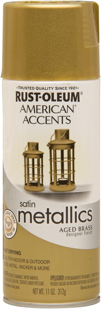 Rust-Oleum 202719 American Accents Topcoat Designer Pintura en aerosol metálica, lata de aerosol de 12 onzas, 11 onzas (paquete de 1), latón