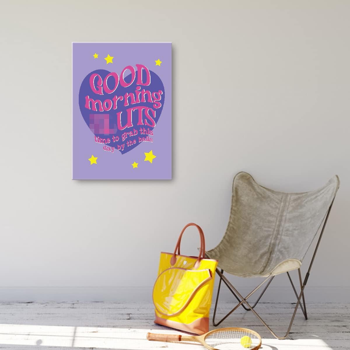 OTINGQD Lienzo decorativo para pared con texto en inglés “Good Morning Time to Grab This Day”, lienzo inspirador de preppy morado para universidad,