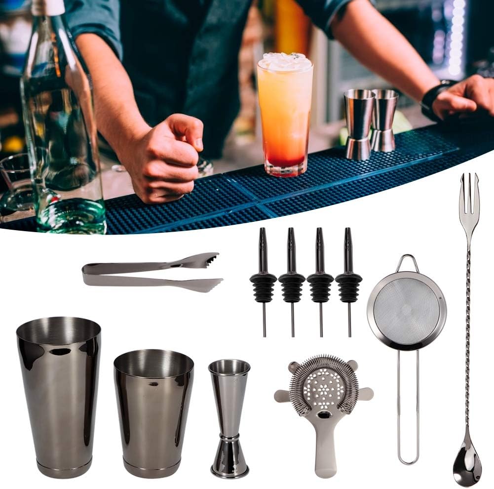 Kit de camarero de 11 piezas, juego de coctelera, multifunción de acero inoxidable profesional, juego de herramientas de coctelera profesional,