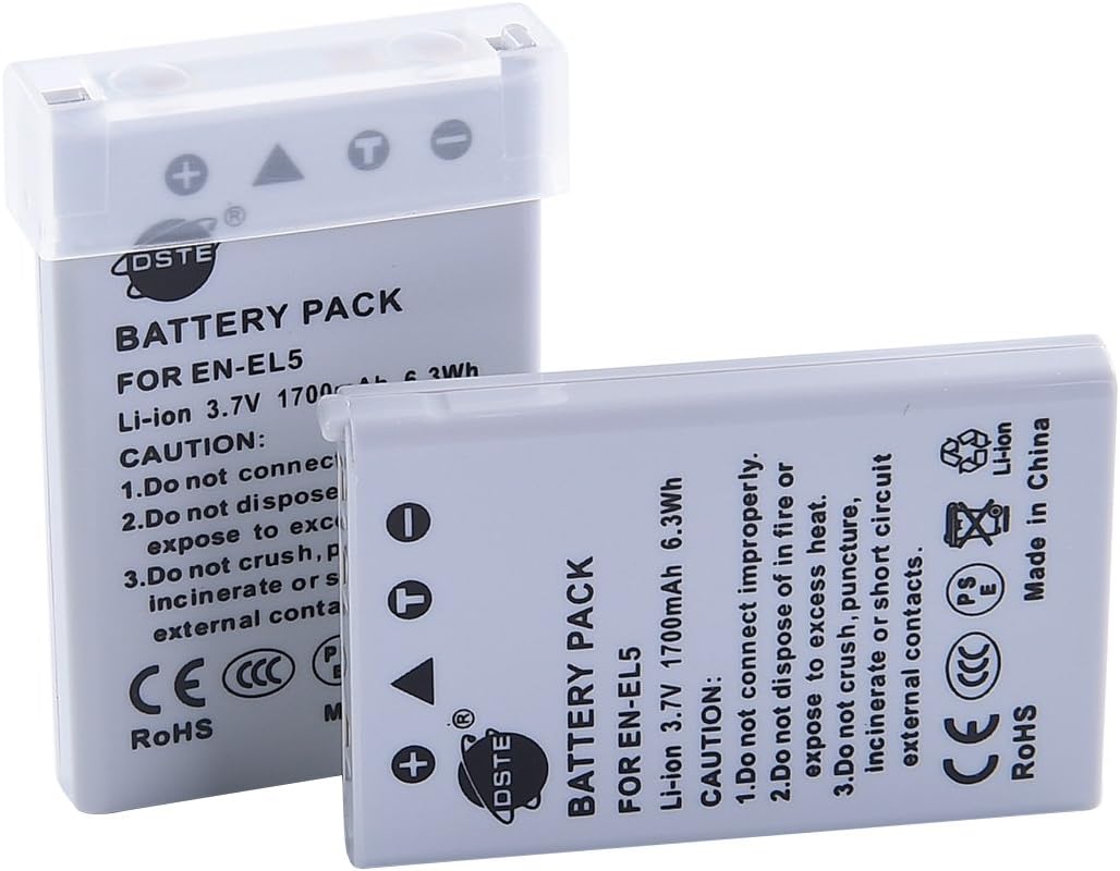 DSTE Replacement for 2X EN-EL5 Li-ion Battery Compatible Nikon Coolpix P530 P5000 P5100 7900 P6000 3700 4200 5200 5900 P80 P90 P100 P500 P510 P520