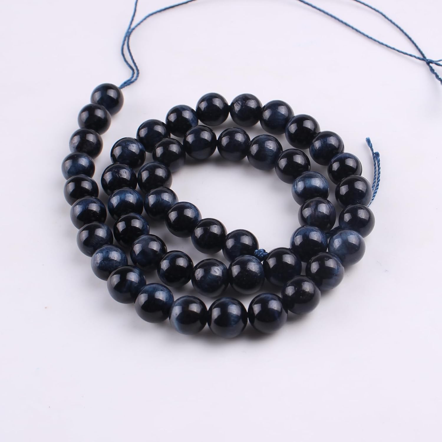 Cuentas sueltas de ojo de tigre redondas, suaves y curativas, piedra energética para fabricación de joyas, 1 hebra de 15 pulgadas (ojo de tigre azul