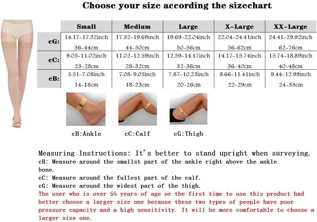 Calcetines de compresión hasta el muslo, soporte firme 20-30 mmHg Gradient Medias de compresión con banda de silicona. Tratamiento para Runnin