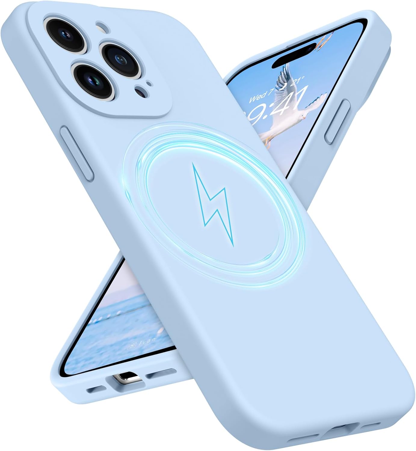 GUAGUA Funda de silicona para iPhone 15 Pro Max, compatible con Magsafe de goma suave, forro de microfibra delgada, funda de textura de cojín a