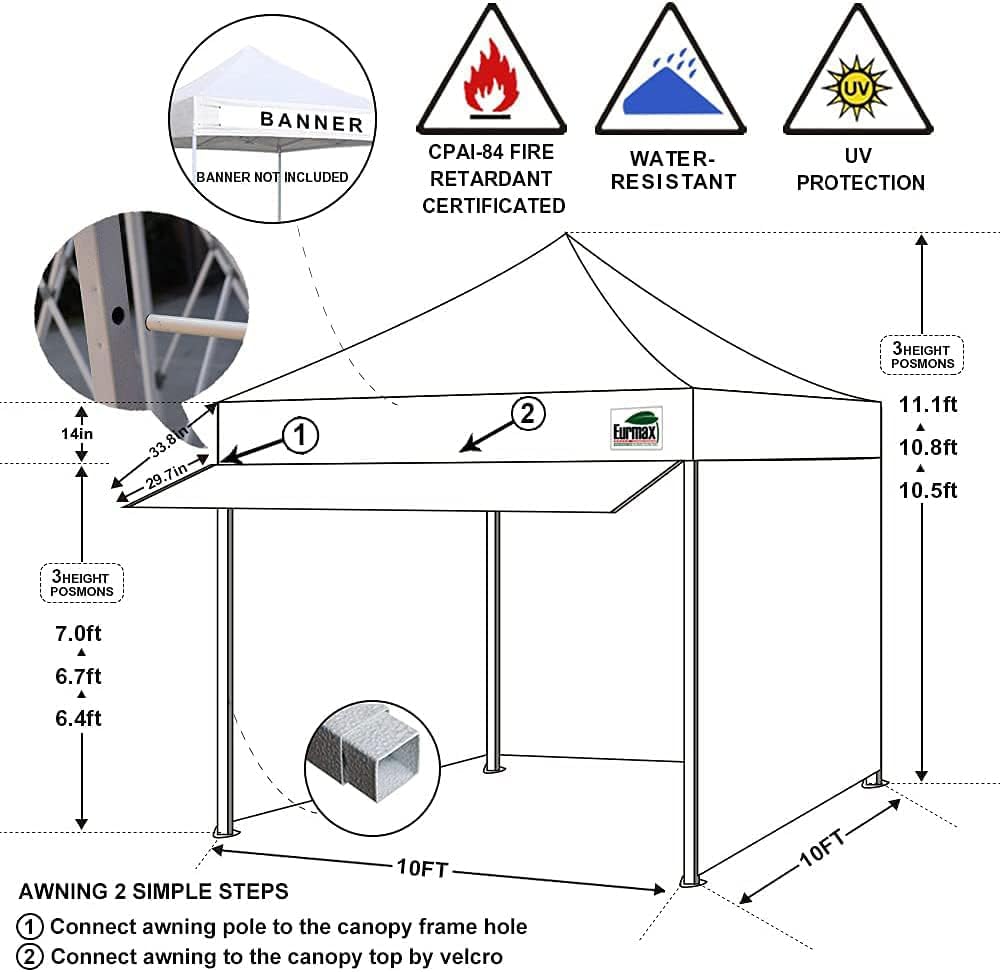 Toldo Eurmax comercial de 3 m x 3 m, carpa para armar, toldos para fiestas en exteriores con 4 paredes laterales desmontables, con cierres, y bolsa