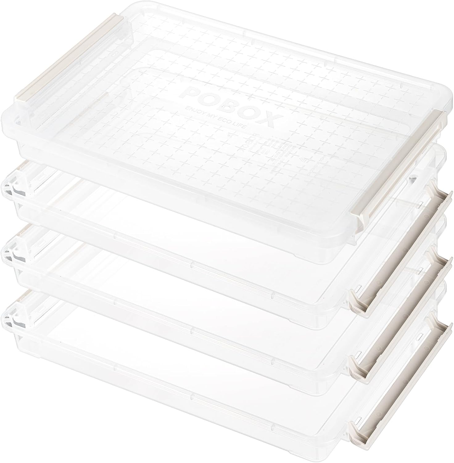 Hiceeden Paquete de 4 cajas de almacenamiento de documentos de plástico con 1 tapa, caja de archivos transparente apilable con hebilla, funda
