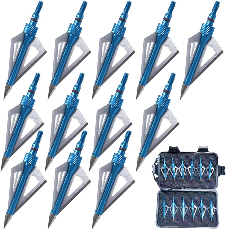3 cuchillas de caza de 100125 granos, cabezas de flecha atornilladas, puntas de flecha compatibles con ballesta y arco compuesto + 1 estuche de