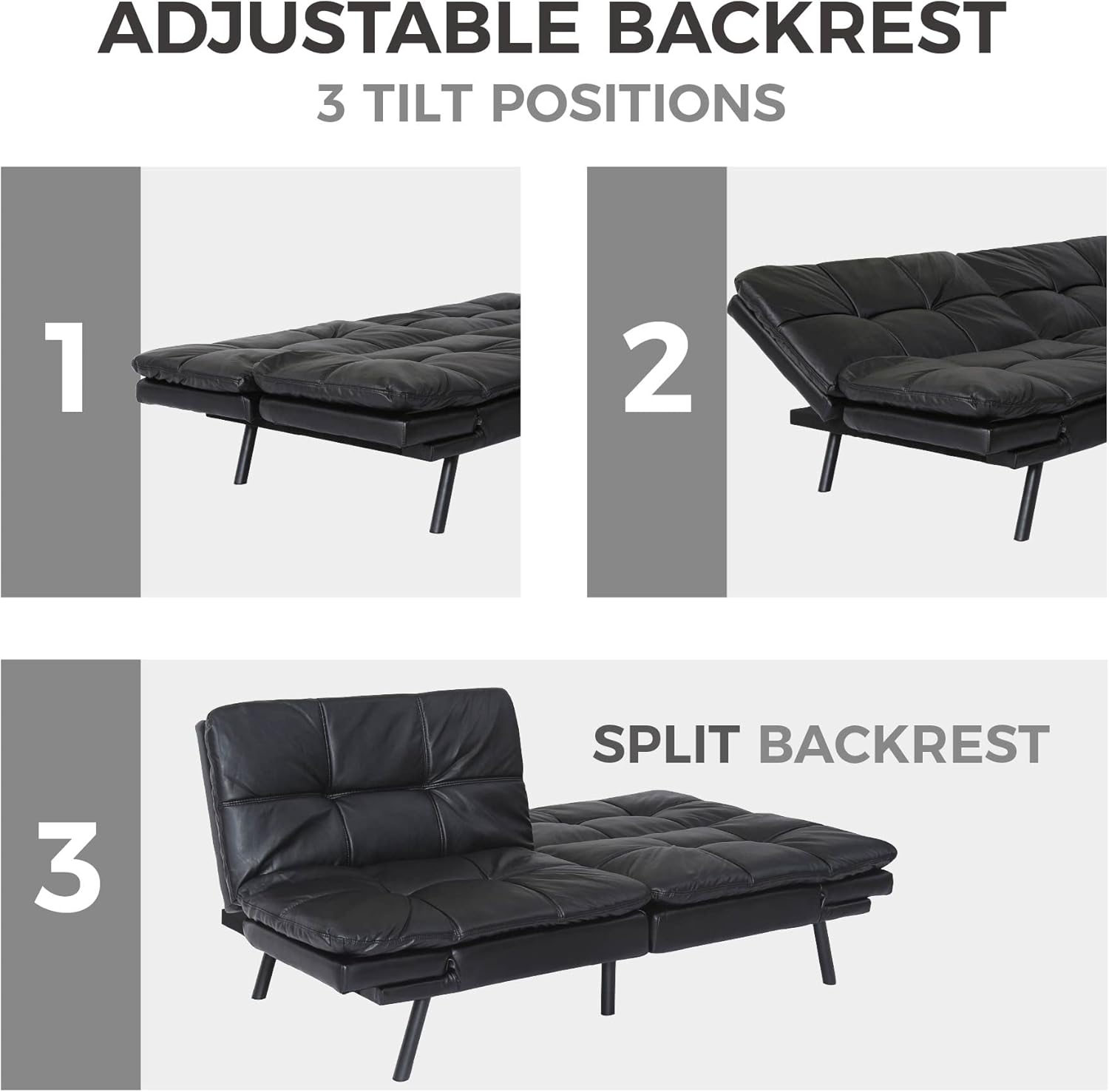 Sofá cama futón de espuma viscoelástica, moderno sofá cama plegable con reposabrazos y respaldo ajustables rápidamente para apartamento estudio,