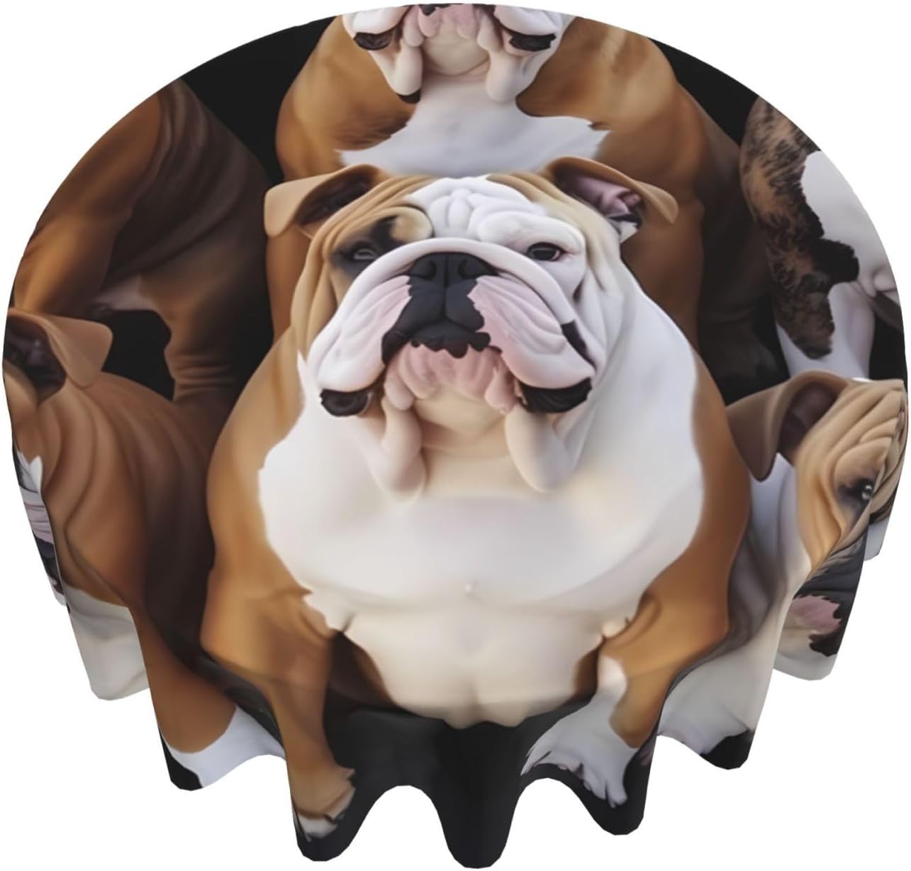 RLDOBOFE Mantel redondo de 60 pulgadas impermeable con estampado de bulldogs ingleses, mantel circular para cocina, comedor, arrugas, mantel redondo