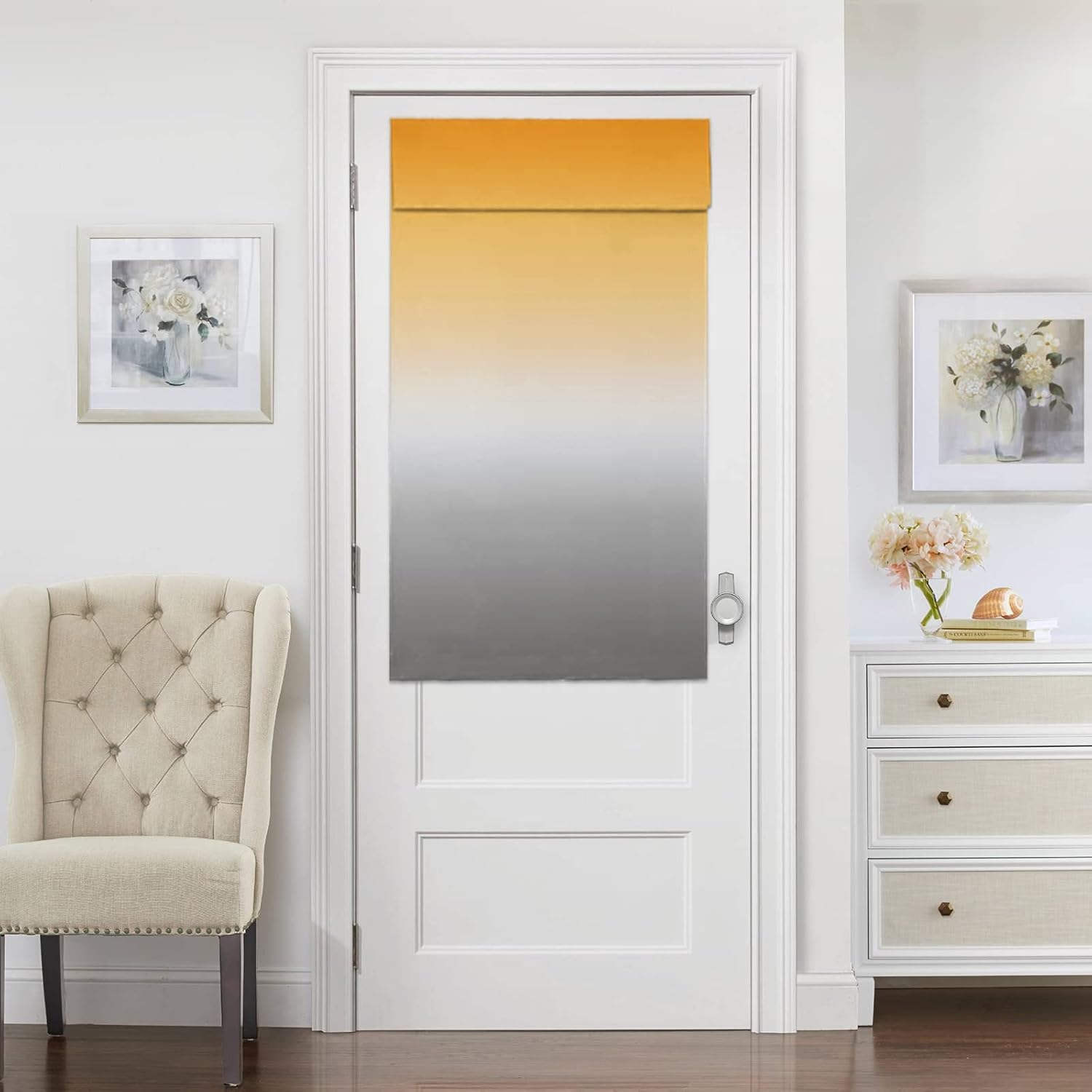 Cortinas de puerta para ventanas de puerta, cortinas de ventana de puerta color amarillo y gris degradado para puerta de vidrio francesa, privacidad