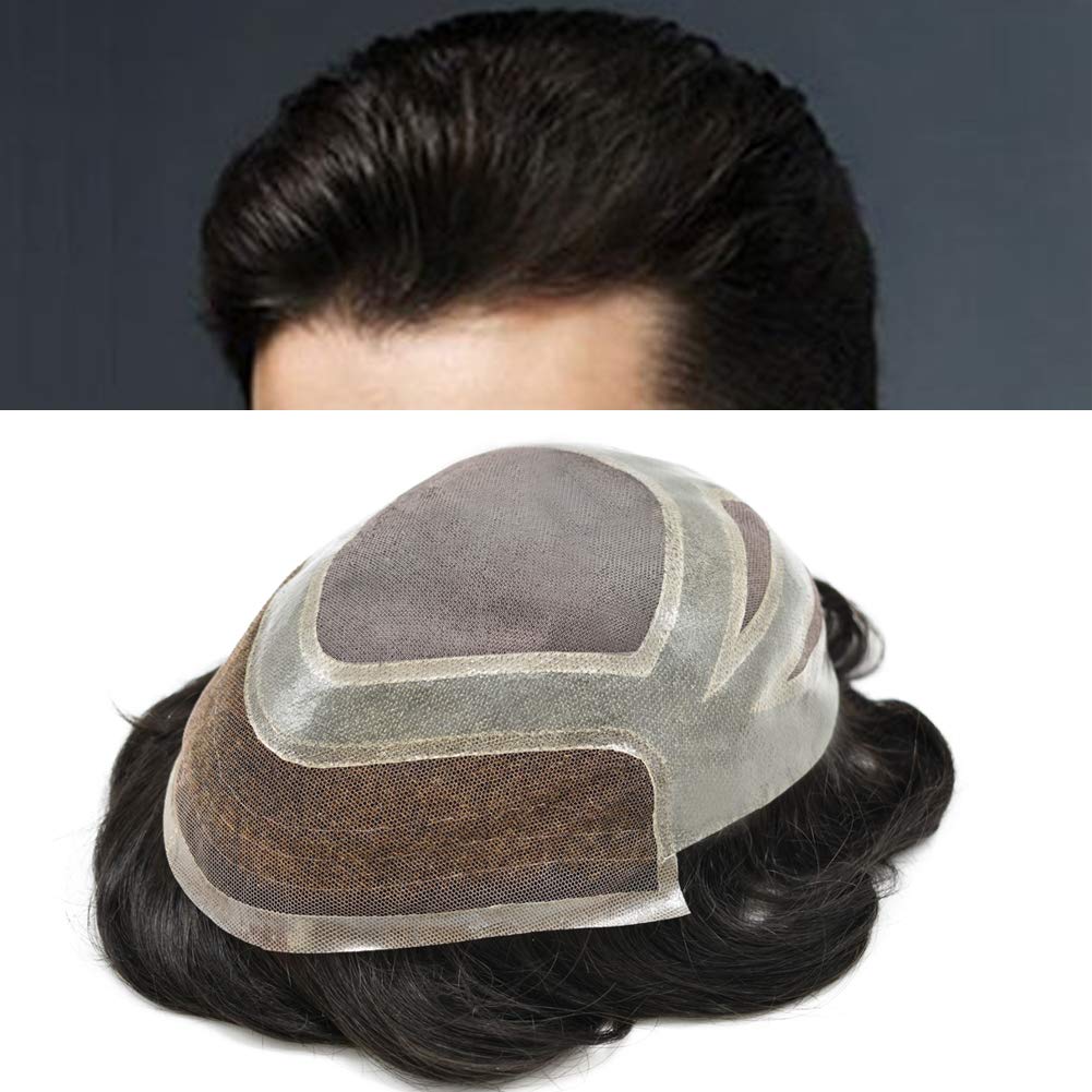 Sistema de cabello duradero para hombres, encaje frontal francés, tupé, línea capilar natural, línea capilar fina, mono, prótesis de cabello de 8 x