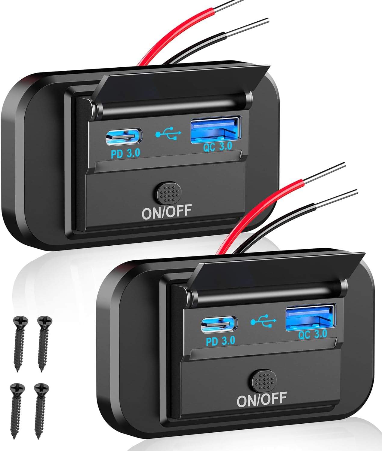Toma de corriente USB de 12 V, 2 unidades, Qidoe PD 20 W tipo C y 18 W QC3.0, puerto USB QC3.0, toma de corriente de 12 V con interruptor de botón,