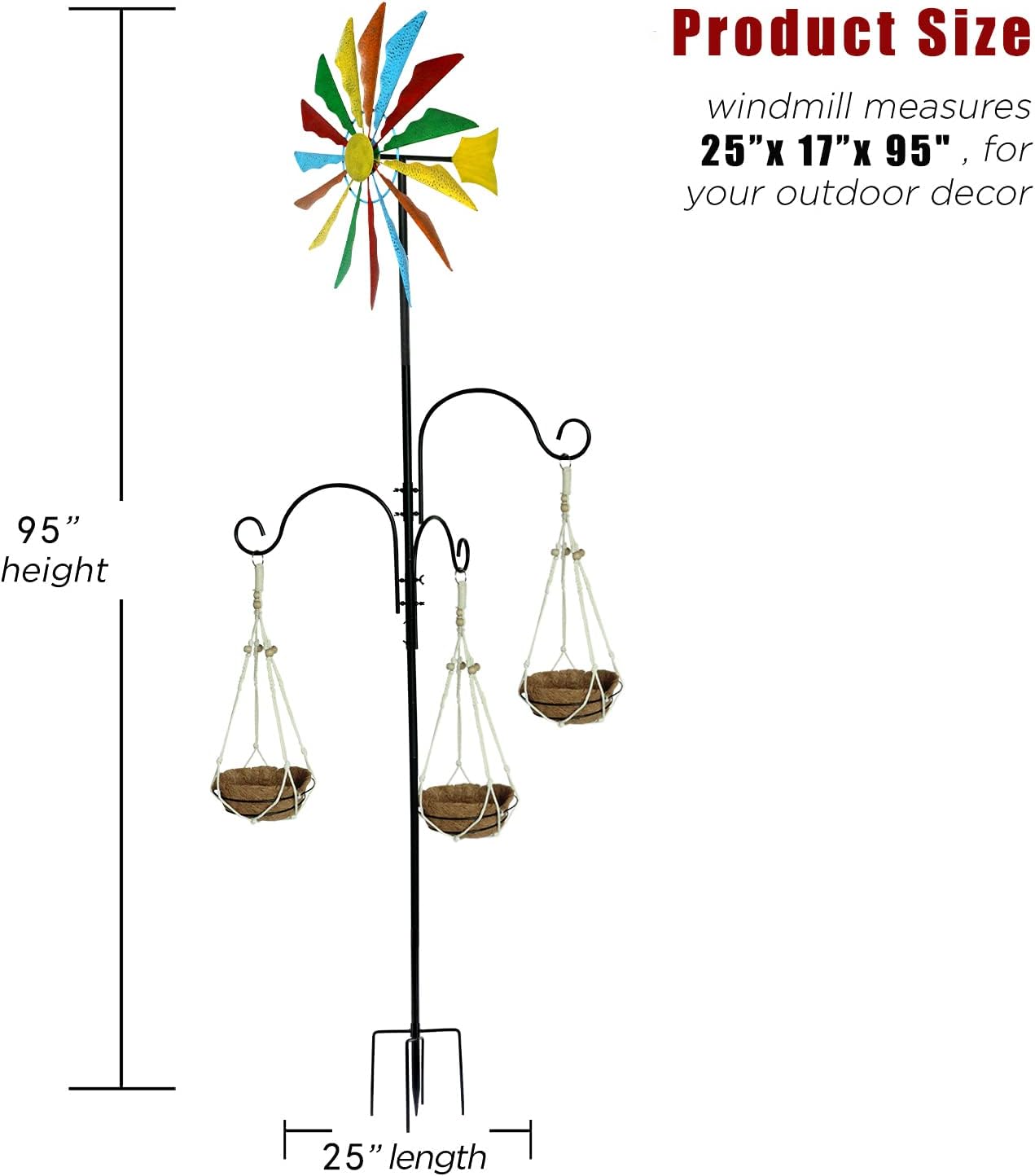 Molinillos de viento de 95 pulgadas para patio, molino de viento cinético, ganchos de pastor para exteriores de metal para jardín, decoración de