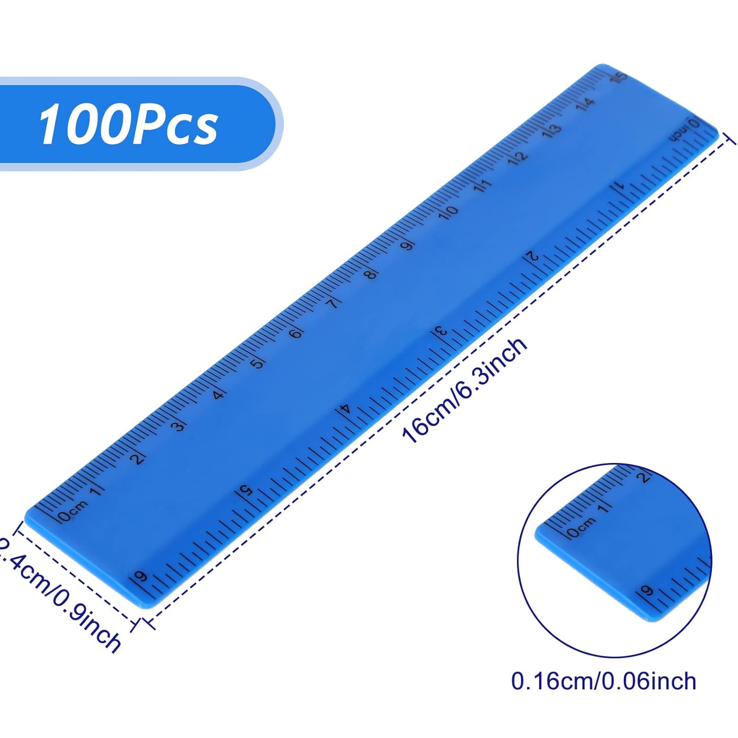 100 reglas flexibles de plástico a granel de 6 pulgadas con pulgadas y centímetros, regla pequeña de medición recta, herramientas de dibujo para