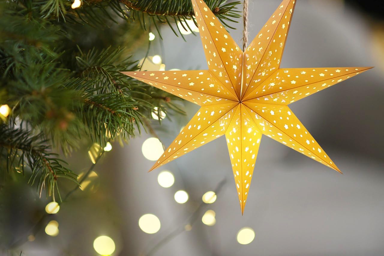 Linterna de papel con estrella de papel, pantalla colgante de Navidad, decoración para boda, fiesta de cumpleaños, decoración del hogar (M, blanco