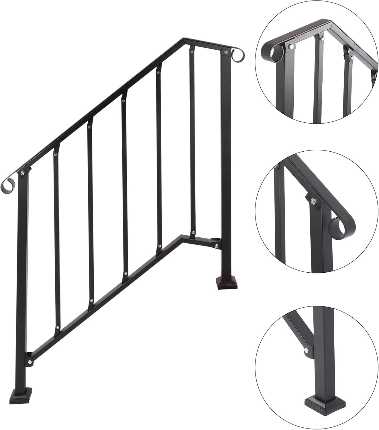 Baoz Pasamanos para escalones al aire libre, se adapta a 2 o 3 escalones, pasamanos de hierro forjado, barandillas de mano de transición,
