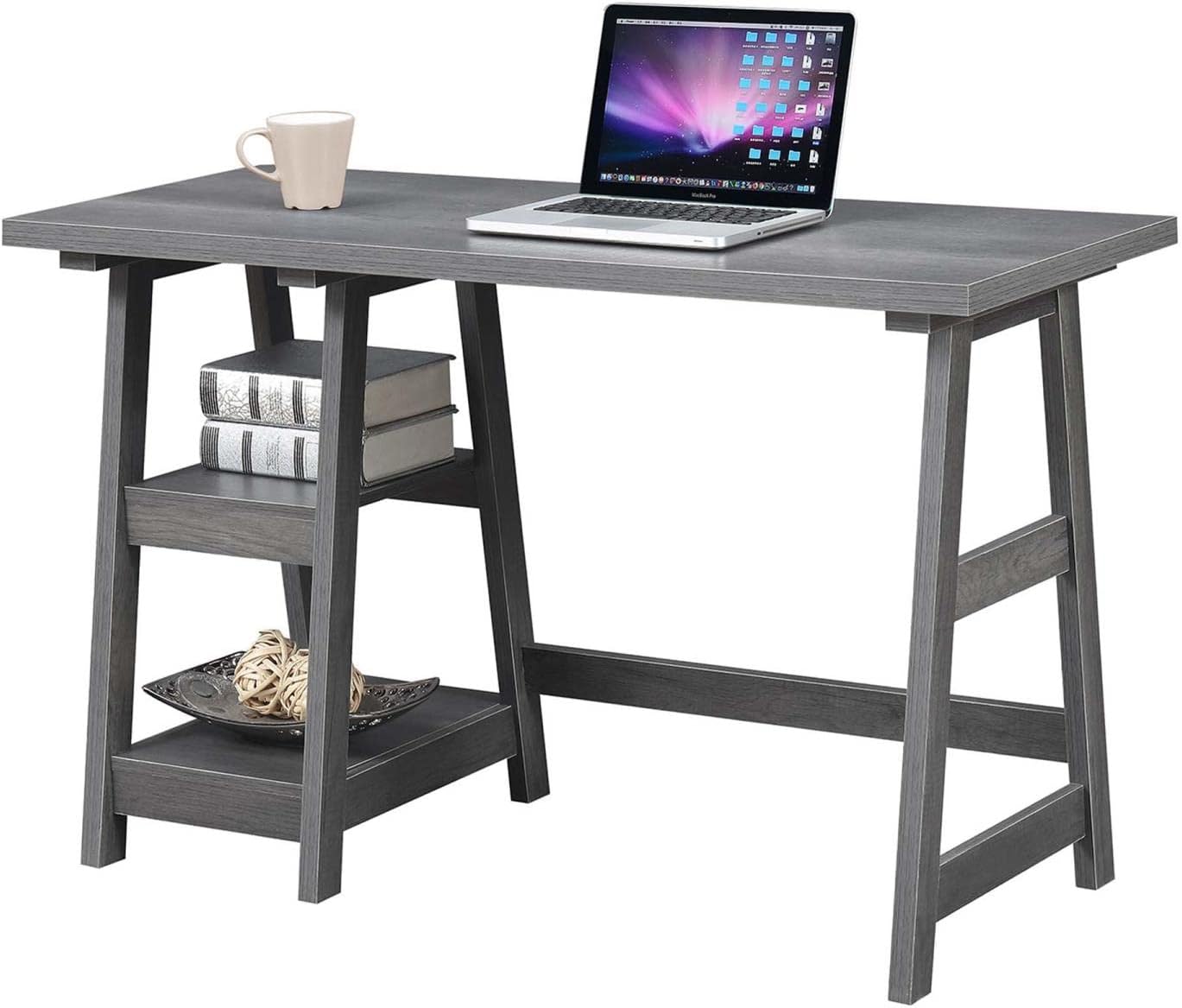 Convenience Concepts Designs2Go – Escritorio de caballete con estantes, 47 pulgadas, gris carbón
