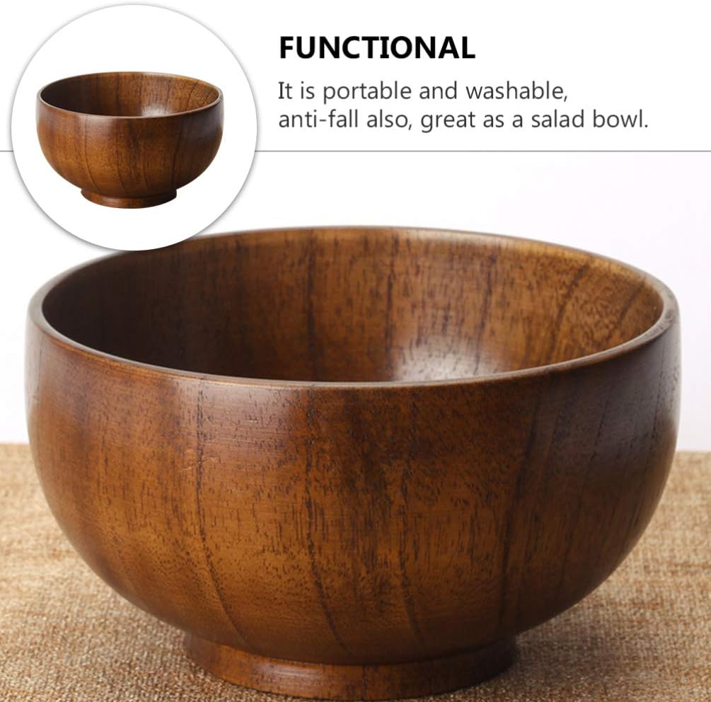 Hemoton Tazón de madera simple de 10X6.5CM Tazón de comida Tazón de madera hecho a mano Tazones de sopa Cuencos de cereales Tazones de arroz Tazones